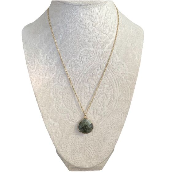 Vintage Faceted Labradorite Tear Drop Pendant Necklace 17" Gold-tone Gemstone - Picture 16 of 16